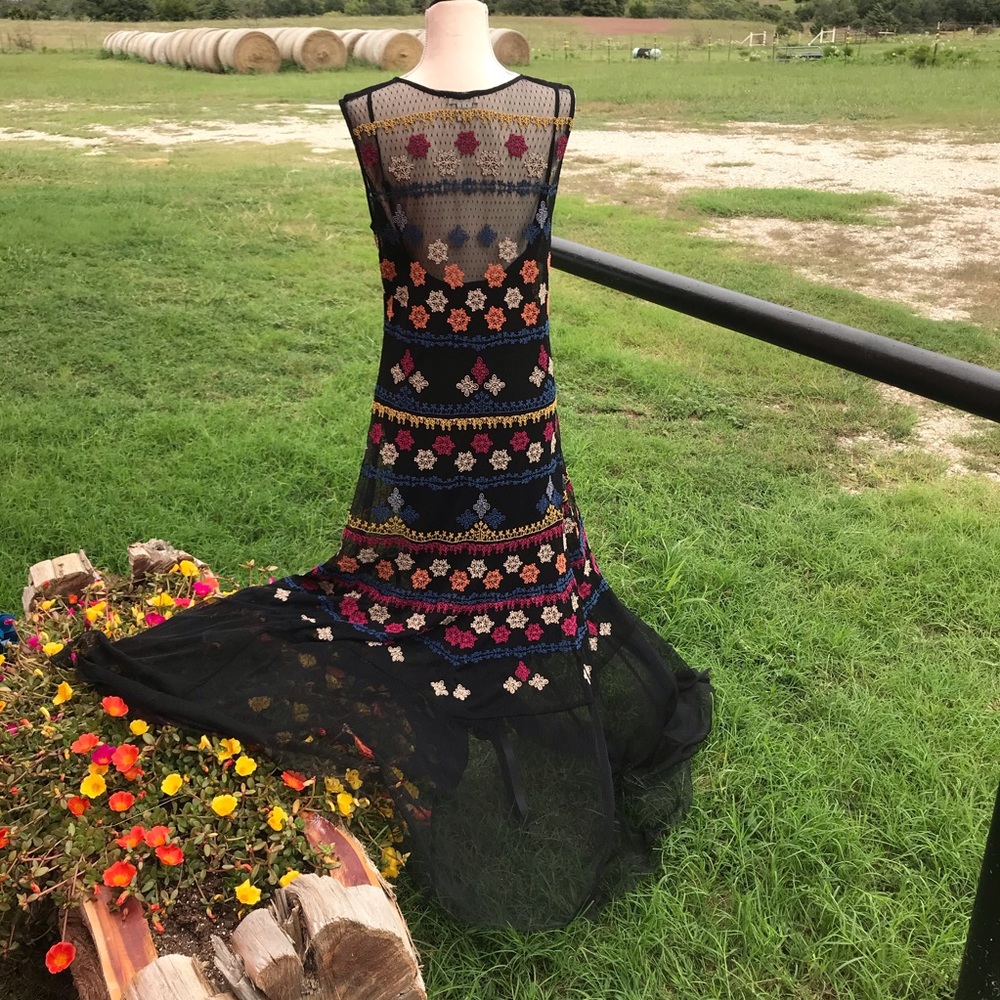 Elegant Black Floral Mesh Dress